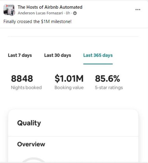 Student testimonial showing a one million dollar Airbnb milestone