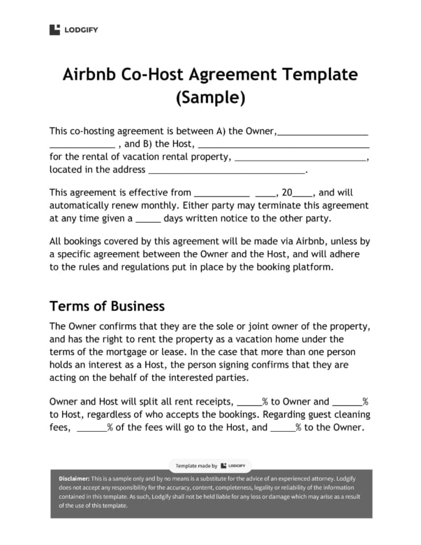 Free Airbnb Co-Host Agreement Template (2026)