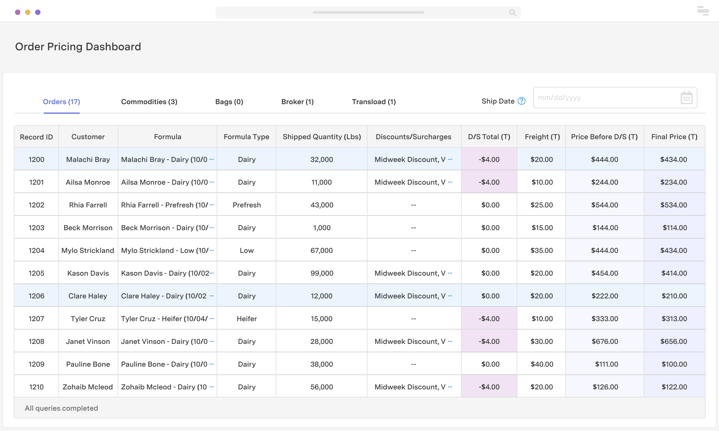 Retool | Dynamic order pricing dashboard